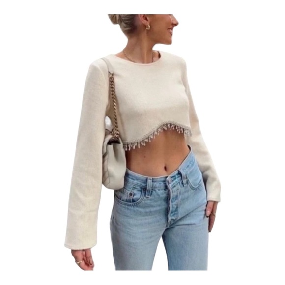 Zara Rhinestone Drip Cropped Sweater - Picture 1 of 7